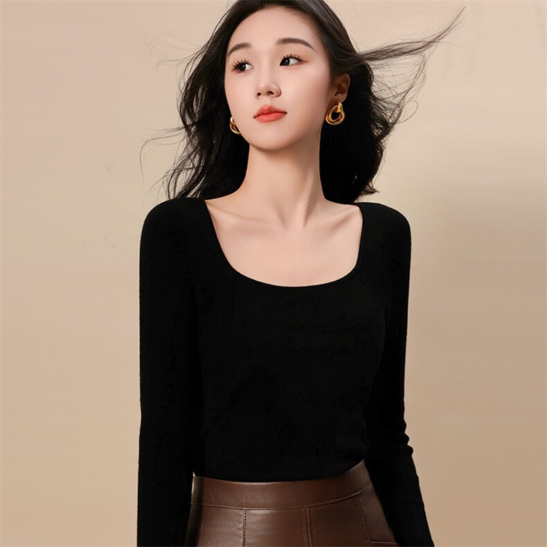 女士时尚修身显瘦百搭气质圆领打底衫，女装针织衫/毛衣，挚尚羊绒