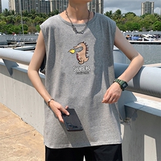 ！港风2023夏季无袖背心男加肥加大码宽松短袖T恤男BX230-P20，男装背心/马甲，电商B371