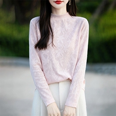 优雅气质女士秋冬羊毛打底衫简约时尚百搭显瘦长袖针织衫，女装针织衫/毛衣，绒宛羊绒
