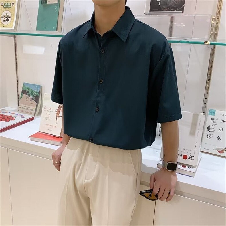 男春秋情侣宽松休闲衬衣纯色短袖衬衫FC11P28,男装衬衫,星座1116-2