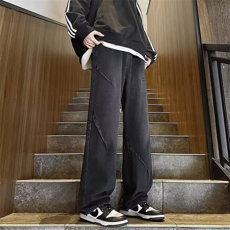 1506-1/K77171/P46美式复古阔腿牛仔裤男款日系休闲长裤子图片