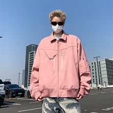 高品质春款男夹克衫麝皮绒工装拉链口袋水洗皮休闲外套JK0923P80，男装夹克，星座1013-1