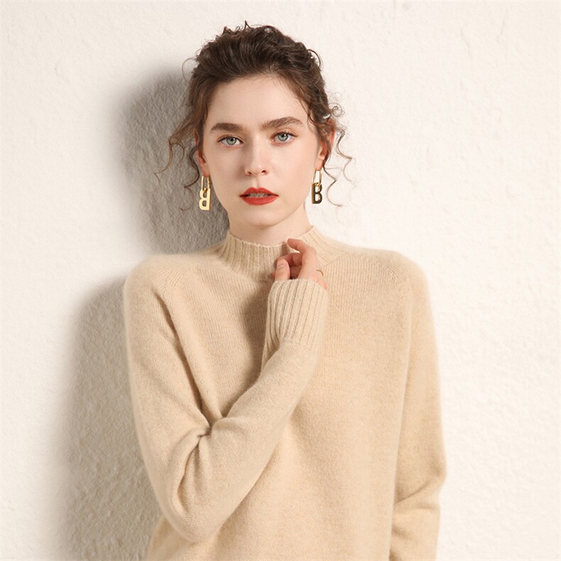 秋冬季新款韩版宽松慵懒风显瘦套头女士针织35%羊绒衫,女装羊绒衫,绒源之鑫