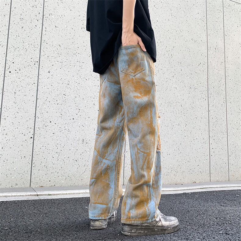 做旧设计牛仔裤高腰显瘦2024年休闲宽松阔腿裤男女裤子NZ1353-P50,男装牛仔裤,星座308B-2