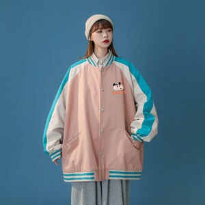 ！秋装新品港风蜡笔小新印花情侣宽松棒球夹克G453 P65控88图片