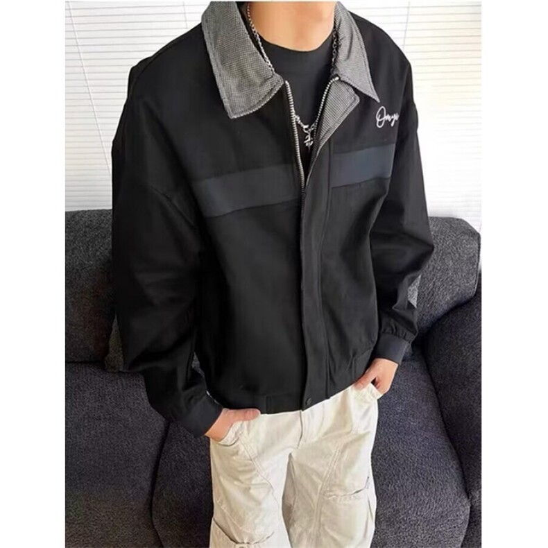 秋季新款黑色纯棉美式复古刺绣宽松翻领夹克外套男士J8875,男装夹克,星座1116A（原606A-3）
