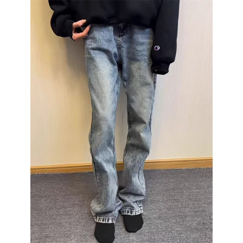 网红高街复古雪花大理石纹517牛仔裤男女春秋微喇休闲长裤子,男装牛仔裤,星座506A