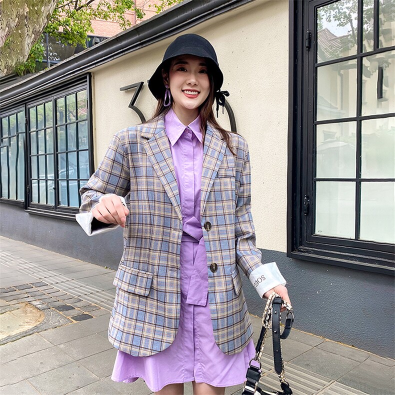 现货2021春秋装新款休闲韩版格子西装166-XZ03,女装西装,茜茜公主