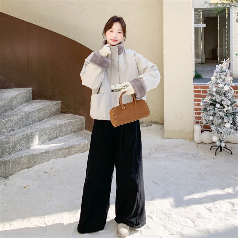 率性简约风毛绒拼接羽绒服女2025冬新款休闲气质防风立领羽绒外套,女装羽绒服,艾米莉亚