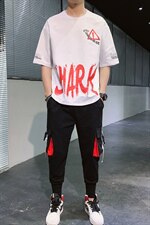 夏季短袖套装男休闲运动九分裤套装T恤宽松上衣F162P75，男装套装，电商A086
