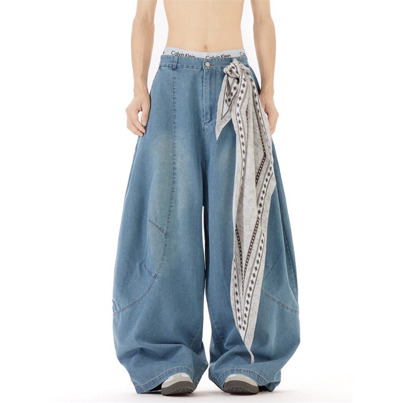 时尚百搭无品牌流行美式复古方巾解构廓形弯刀牛仔裤N674-P60，男装牛仔裤，星座308B-2