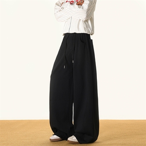 8XL-M 灰色抽绳休闲裤男宽松阔腿裤卫裤设计感拖地裤男裤K9174P58图片