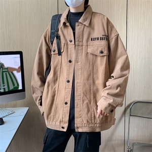 A692-P60 新款潮牌翻领百搭工装夹克美式复古宽松牛仔外套男士图片
