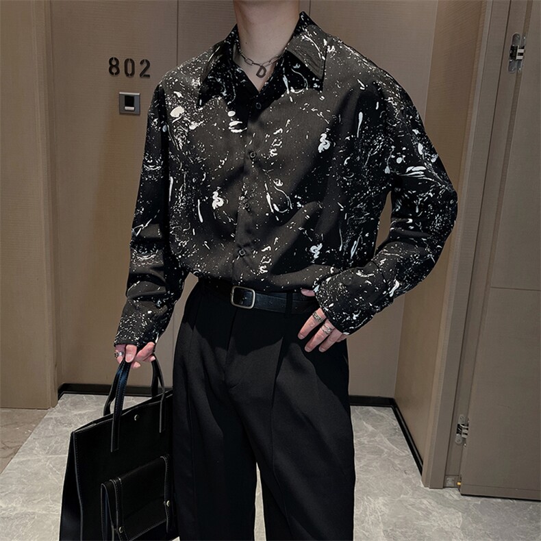 夏季薄款长袖花衬衫时尚暗黑复古小众网红防嗮衬衣男CS778P58控78,男装衬衫,电商B267