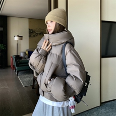 时尚设计感短款羽绒服女款冬季2025新款小个子洋气面包服连帽外套，女装羽绒服，2C316