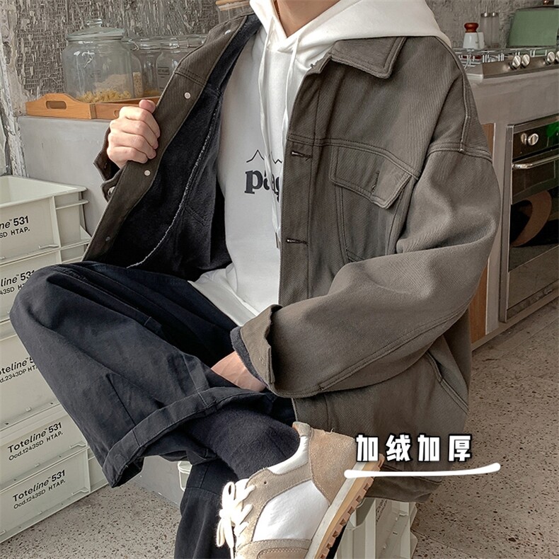 加绒加厚牛仔棉衣夹克情侣外套宽松牛仔衣HY02TP80控108常规TP60,男装夹克,电商A102B