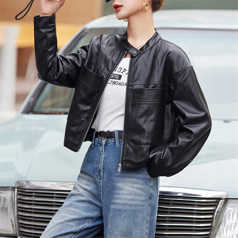 皮衣女外套短款上衣2025春秋季新款洋气显瘦小个子PU皮机车服夹克,女装皮衣,跑量工厂店