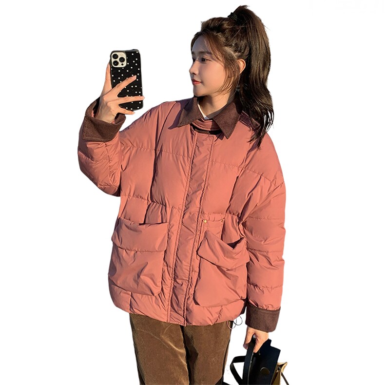 独特超好看树莓粉色短款羽绒服女冬2024年新款高级感美式夹克外套,女装羽绒服,浙宝305