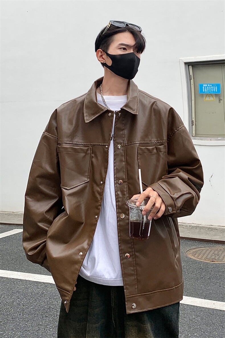 港风翻领pu皮面料皮衣男潮流休闲宽松皮衣外套男77107P78控108,男装皮衣,星座227-7