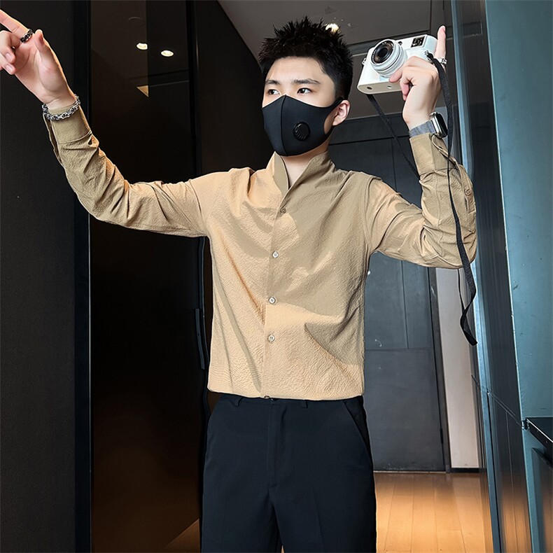 店主风立领衬衫男长袖高级感修身英伦社会小伙301C-CS08-P58控78图片