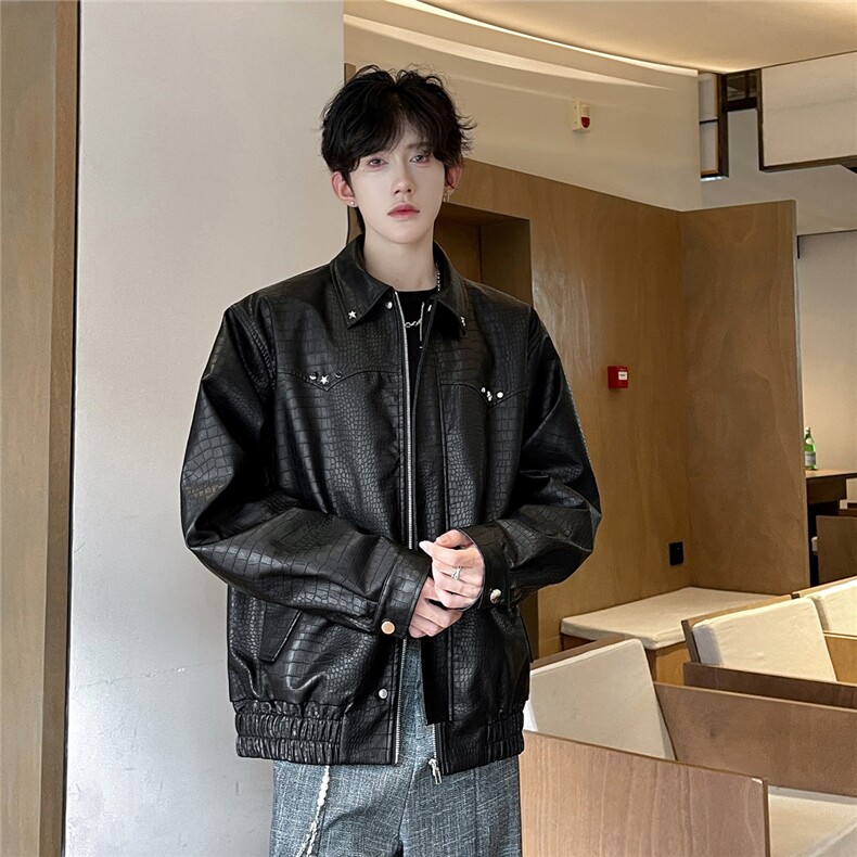 现货2025秋新款设计感皮衣夹克港风时尚高街流行外套W366-P105,男装皮衣,电商A170