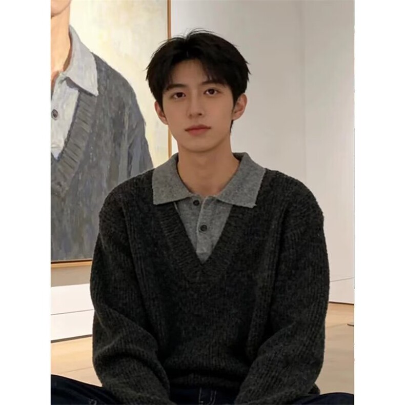 冬季韩系复古假两件情侣针织衫宽松保暖休闲男女毛衣LAM855-p51,男装针织衫/毛衣,星座1008