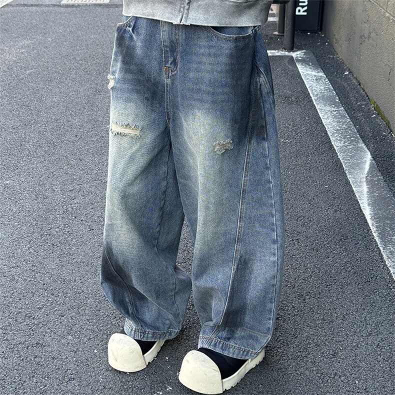 611-3BK0098TP55弯刀阔腿拼接解构破洞喷绘做旧男女2牛仔裤,男装牛仔裤,星座1218（原611-3）