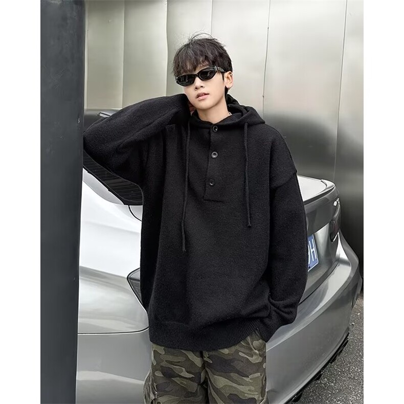 高街纯色连帽针织衫男女冬季学生连帽卫衣高级感毛衣YMH2034-P68,男装针织衫/毛衣,星座302B-2
