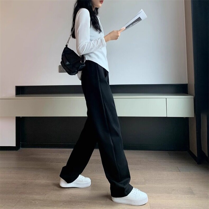 灰色运动裤女秋冬2024新款宽松直筒美式卫裤宽松垂感阔腿直筒裤,男装休闲裤,星座506A