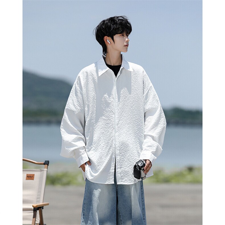 8XL-M泡泡纱盐缩肌理长袖衬衫男夏季冰丝外套防晒衬衣CS29007P40图片