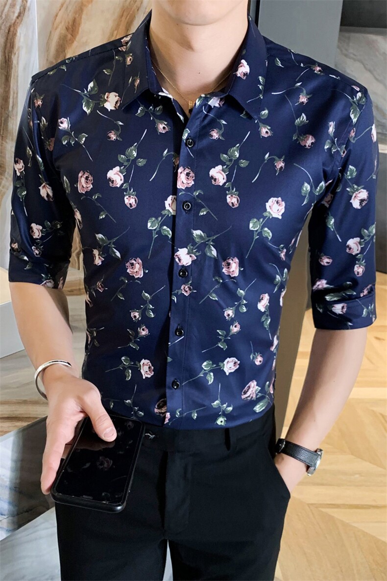 312A-101-P552025新款韩版修身帅气花衬衫英伦时尚男士衬衣A,男装衬衫,星座312A-5