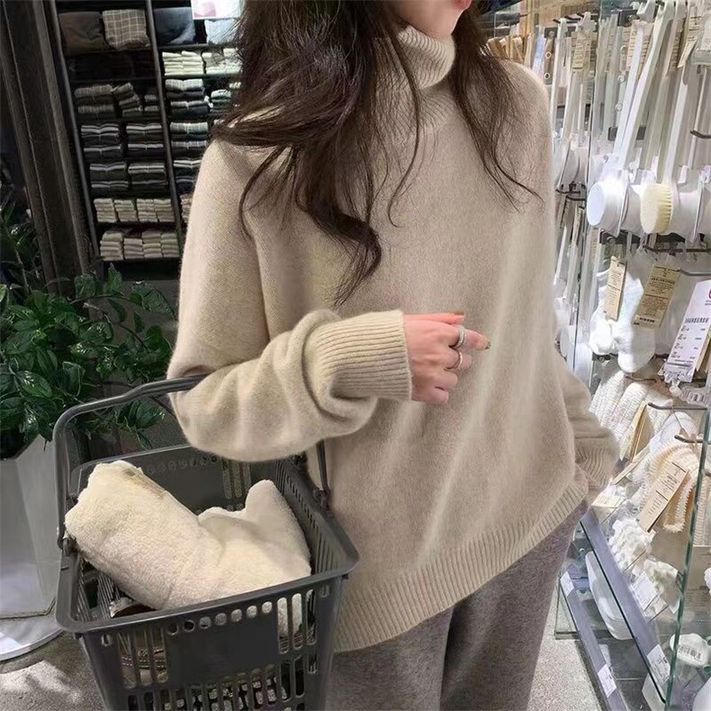欧货羊绒衫女高领秋冬季套头宽松慵懒风加厚软糯打底衫针织毛衣,女装羊毛衫,胜酷羊绒