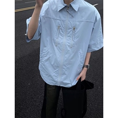 格纹肌理痞帅花衬衫男士2024春夏季宽松休闲短袖衬衣外套男，男装衬衫，星座716-2