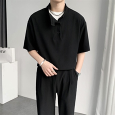 肌理感轻熟风高级感百叶条宽松薄款冰丝短袖两件套TZ25/P100，男装休闲套装，电商A243