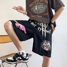 运动短裤男ins潮牌港风2024夏季百搭休闲裤子宽松五分裤K1827-P30，男装休闲裤，星座412-3