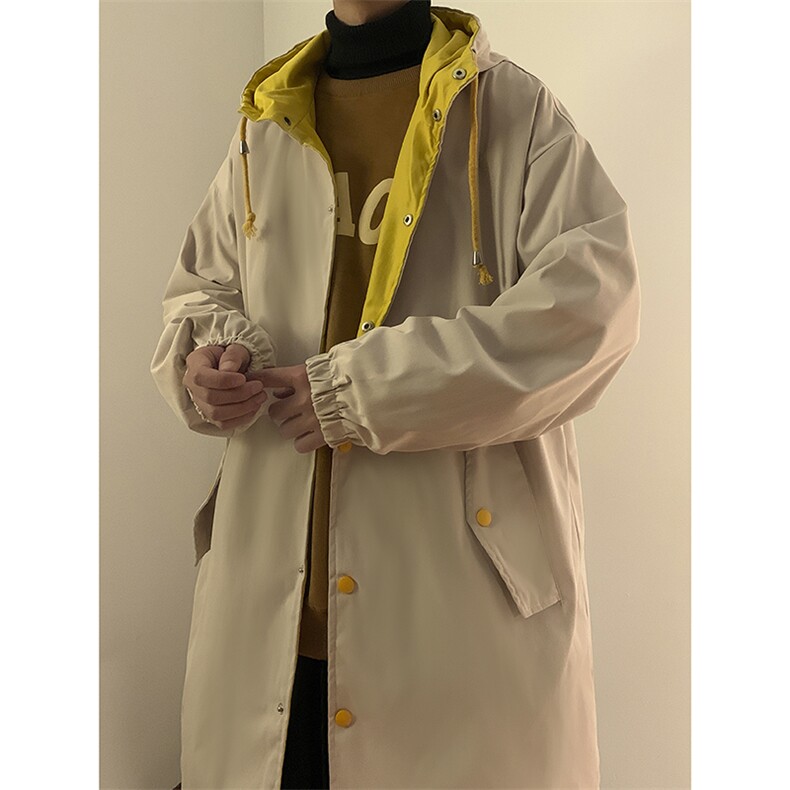 春装中长款连帽风衣男拼色休闲外套F38P85,男装风衣,电商C323