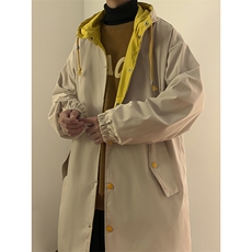 春装中长款连帽风衣男拼色休闲外套F38P85，男装风衣，电商C323
