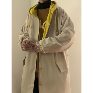 春装中长款连帽风衣男拼色休闲外套 F38P85图片