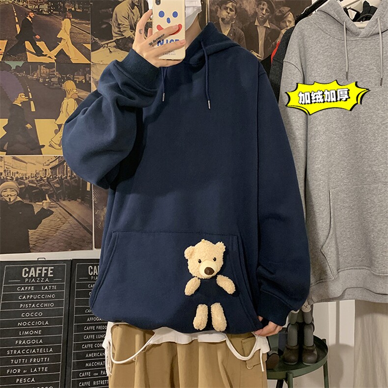 2021冬季新海报港风大码男女送小熊加绒加厚网红连帽卫衣W5205P55,男装卫衣,电商A001