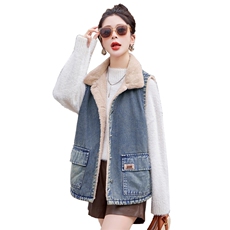 （新款现货）2025冬装时尚宽松大版加绒牛仔马甲上衣，女装马甲，印象茜