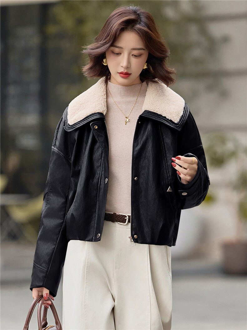 数据好90绒羽绒服。2025冬季新款PU皮羊羔毛领子90绒羽绒服外套女,女装短外套,E百度