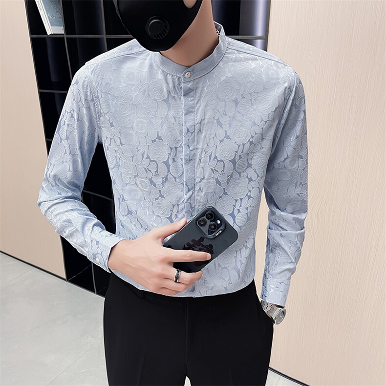 秋季男士个性痞帅立领长袖衬衫男日常休闲衬衣301A-1/H503/P55,男装衬衫,星座301A-1