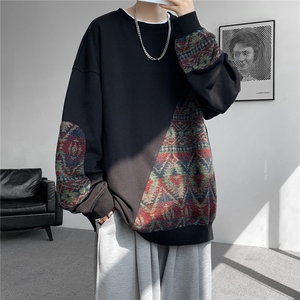 8XL-M民族风拼接卫衣大码胖子费尔岛上衣圆领复古外套WY5106/P55图片