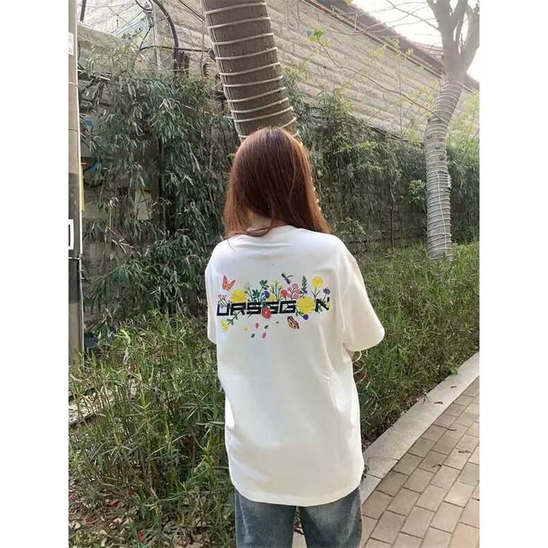 网图有货美式潮牌刺绣花卉短袖T恤男女宽松情侣装上衣A443-P32,男装T恤,星座1505