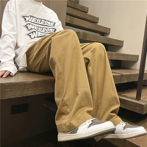日系长裤宽松直筒阔腿垂感拖地纯棉休闲裤子潮K670特批35图片
