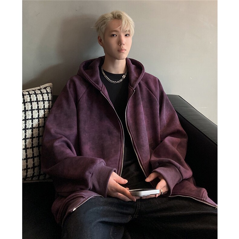 复古扎染做旧脏脏连帽卫衣外套360克重磅开衫上衣秋冬JK91-P78图片