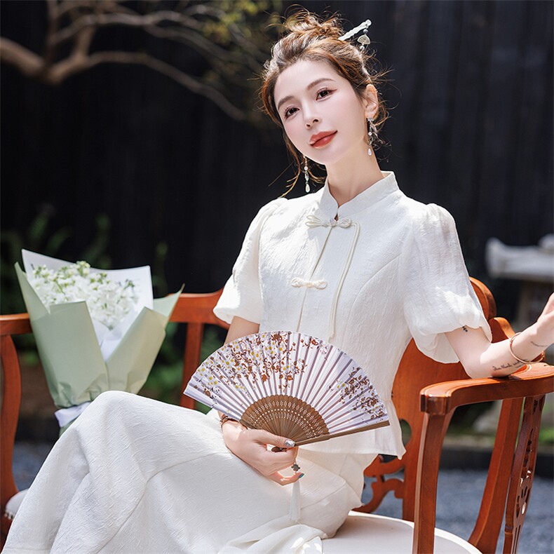 新中式套装连衣裙女夏2026新款时尚十三行小个子盘扣旗袍,女装套装/套裙,霓裳依族