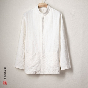 秋冬新款风男装棉麻提花男士长袖唐装衬衫C285P85图片