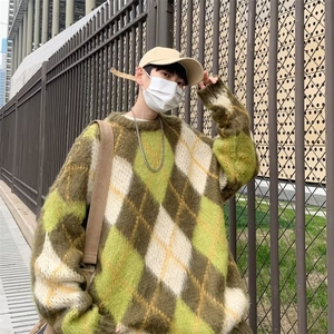 鹿毛绒毛衣男23休闲宽松新款时尚提花保暖针织衫上衣P50图片
