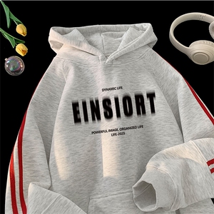 加绒加厚秋冬高品质情侣同款休闲织带连帽卫衣XZ310B-W7336-P65图片
